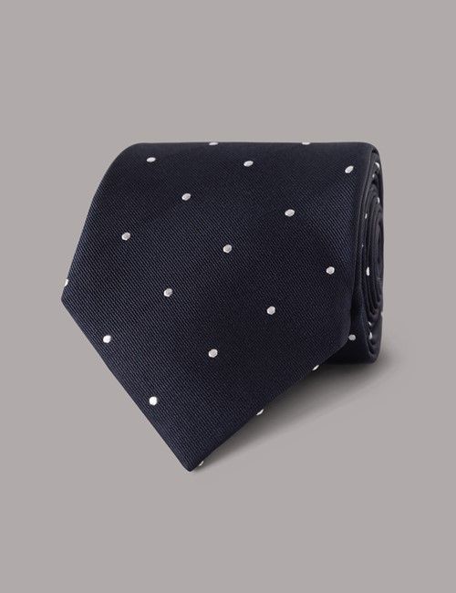 Navy & White Spot Tie - 100% Silk