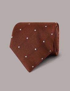 Rust & White Spot Tie - 100% Silk