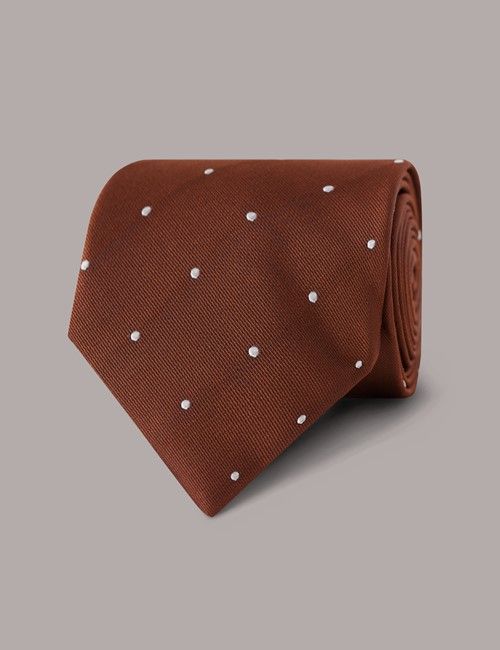 Rust & White Spot Tie - 100% Silk