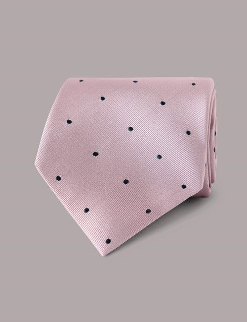 Pink & Navy Spot Tie - 100% Silk