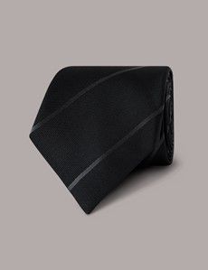 Black Stripe Repp Tie - 100% Silk