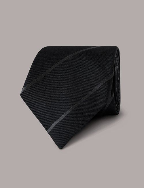 Black Stripe Repp Tie - 100% Silk