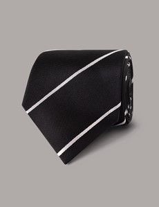 Black & White Stripe Repp Tie - 100% Silk