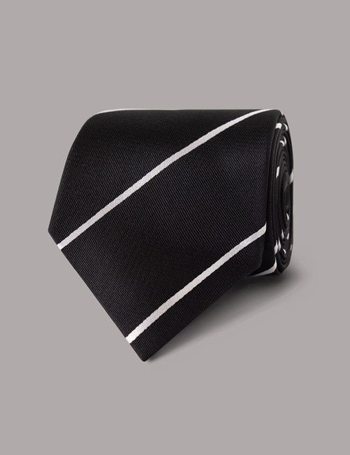 Black & White Stripe Repp Tie - 100% Silk