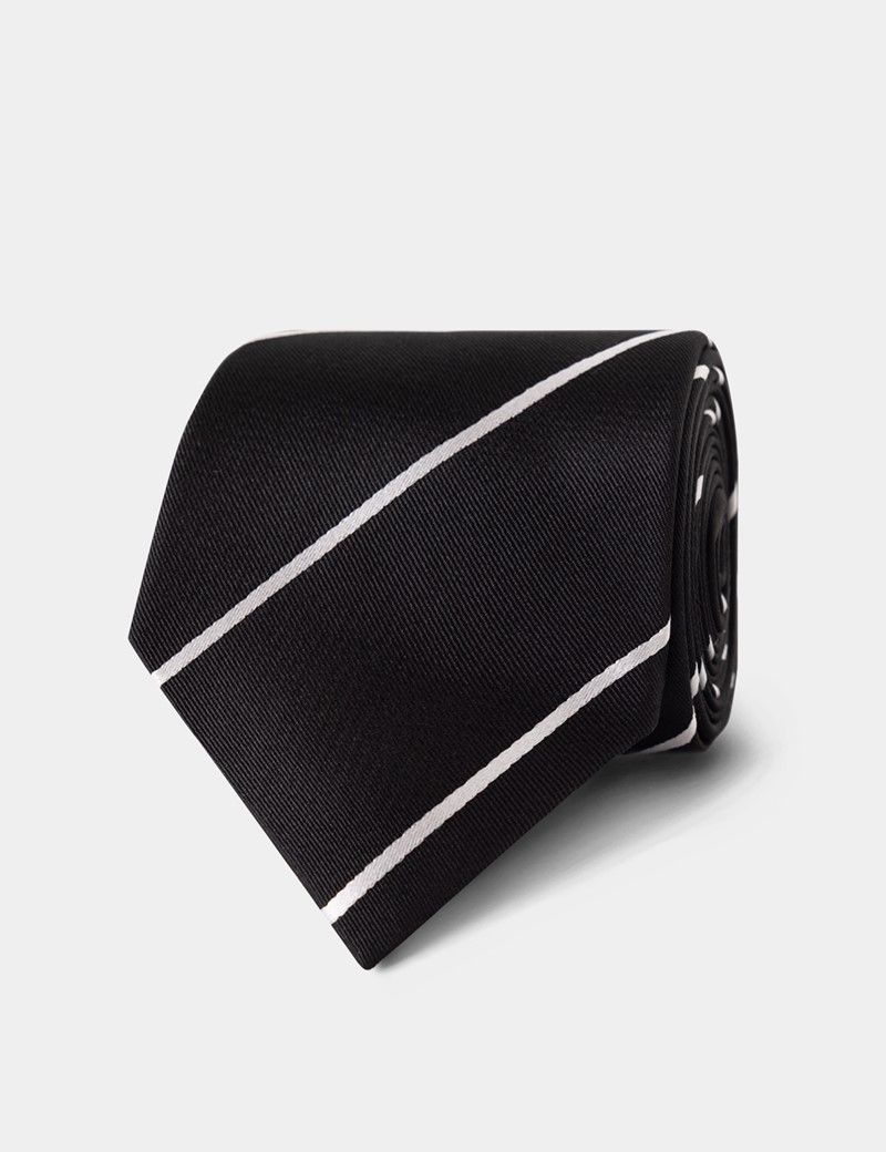 Black & White Stripe Repp Tie - 100% Silk