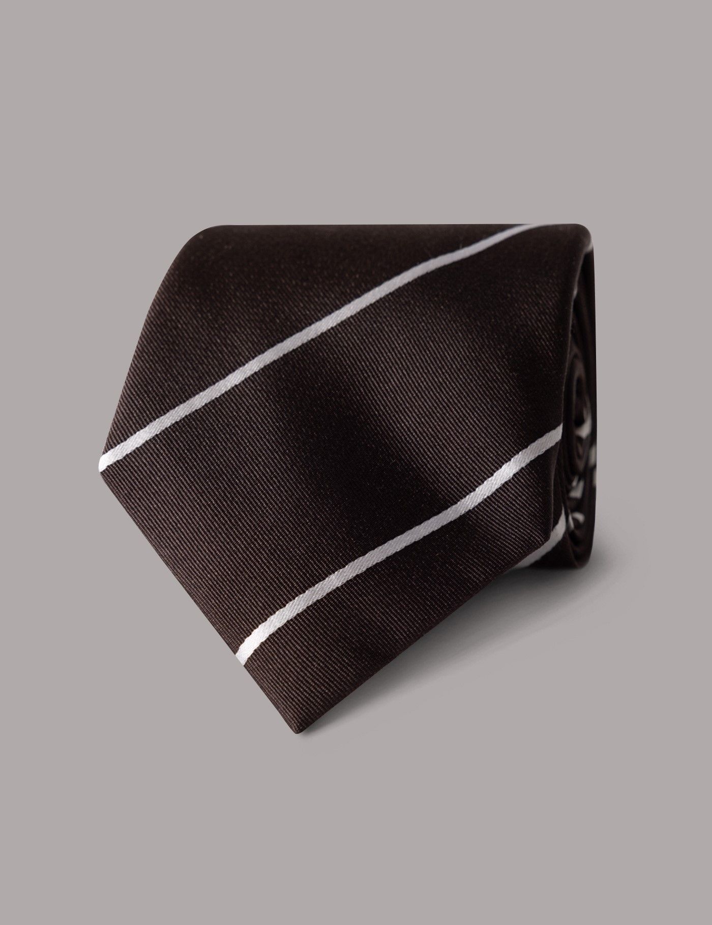 Chocolate & White Stripe Repp Tie - 100% Silk