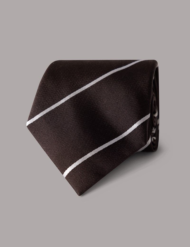 Chocolate & White Stripe Repp Tie - 100% Silk