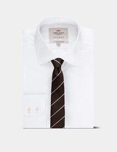 Chocolate & White Stripe Repp Tie - 100% Silk