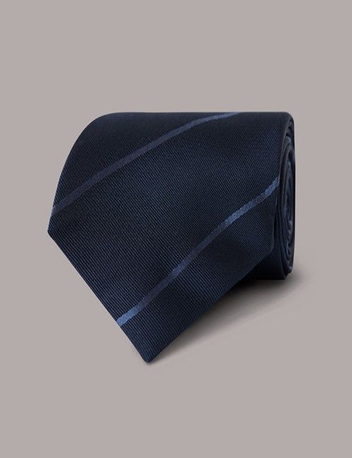 Navy Stripe Repp Tie - 100% Silk