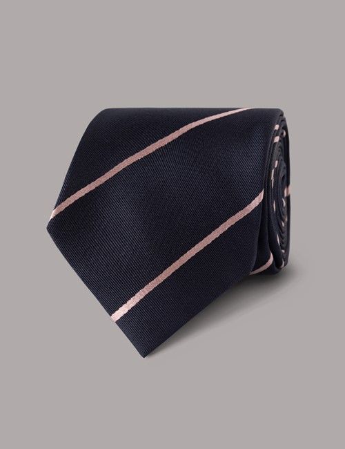 Navy & Pink Stripe Repp Tie - 100% Silk
