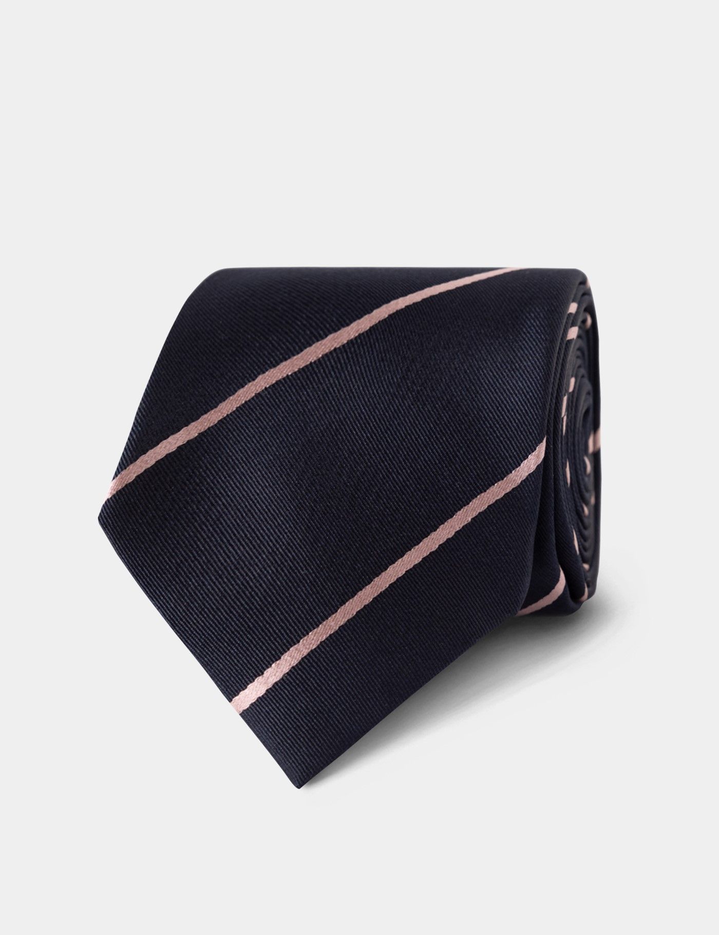 Navy & Pink Stripe Repp Tie - 100% Silk