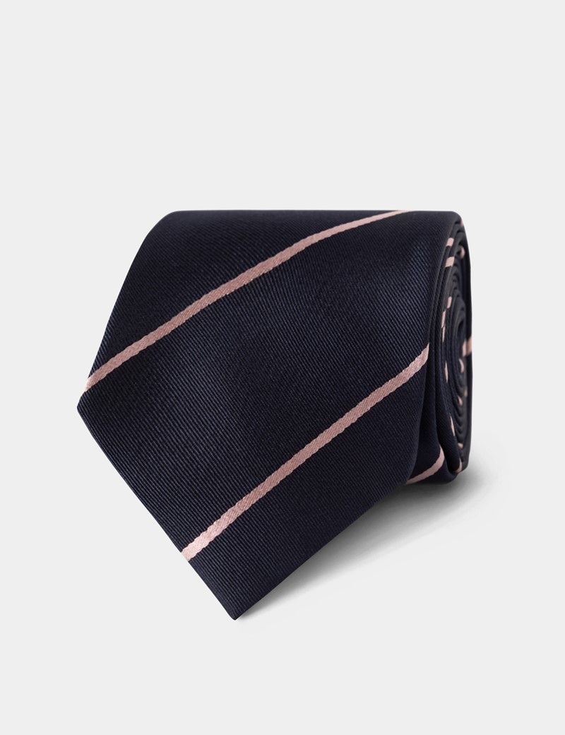 Navy & Pink Stripe Repp Tie