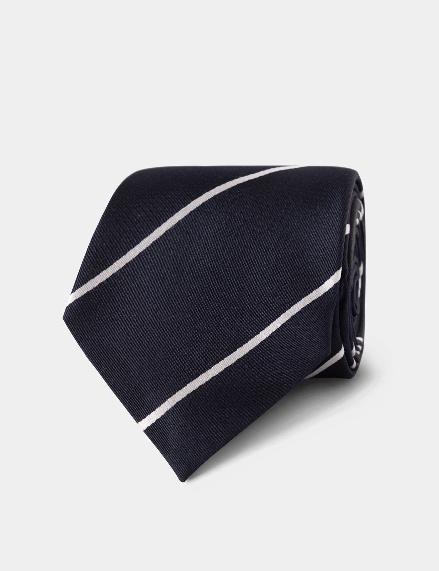 Navy & White Stripe Repp Tie - 100% Silk