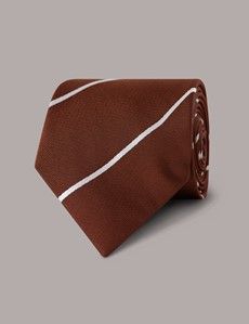 Rust & White Stripe Repp Tie - 100% Silk