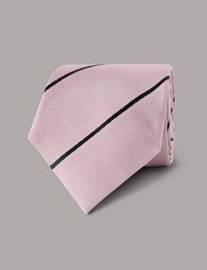 Dusty Pink & Navy Stripe Repp Tie - 100% Silk