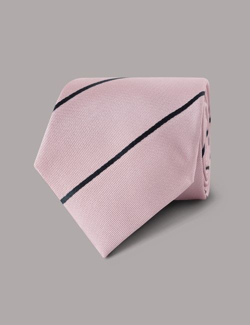 Dusty Pink & Navy Stripe Repp Tie - 100% Silk