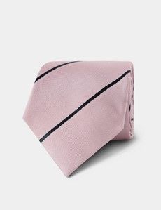 Dusty Pink & Navy Stripe Repp Tie - 100% Silk