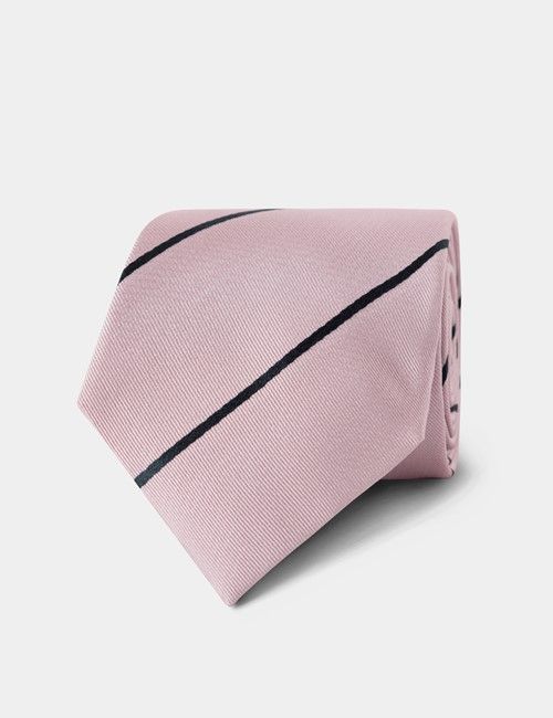 Dusty Pink & Navy Stripe Repp Tie - 100% Silk