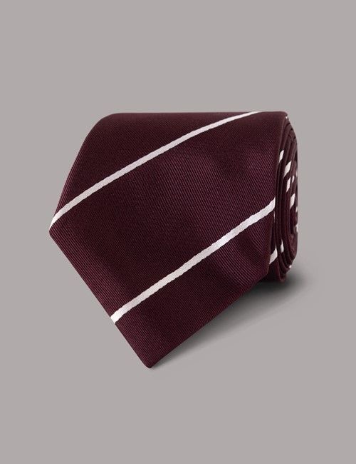 Burgundy & White Stripe Repp Tie - 100% Silk