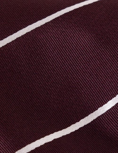 Burgundy & White Stripe Repp Tie - 100% Silk-preview