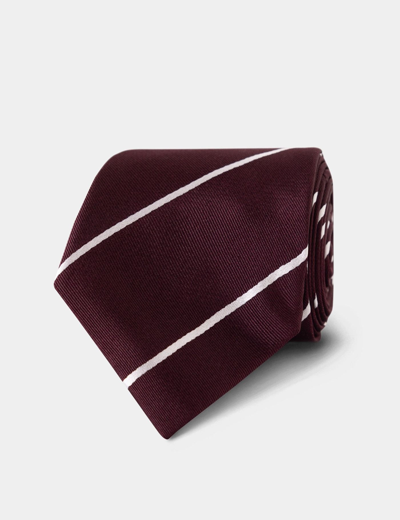 Burgundy & White Stripe Repp Tie - 100% Silk