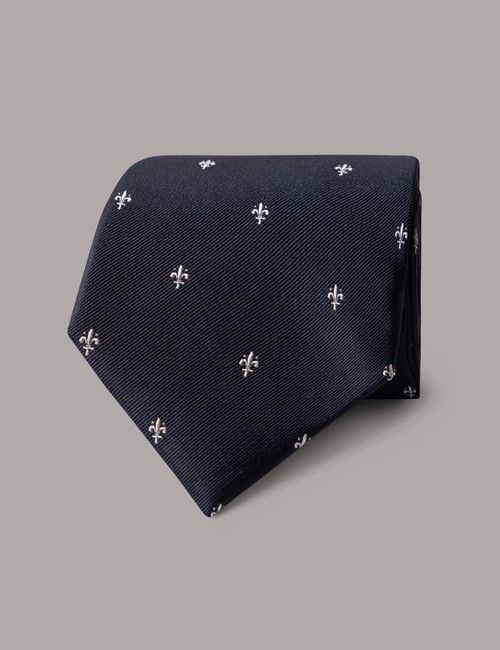 Navy Fleur-de-lis Tie - 100% Silk
