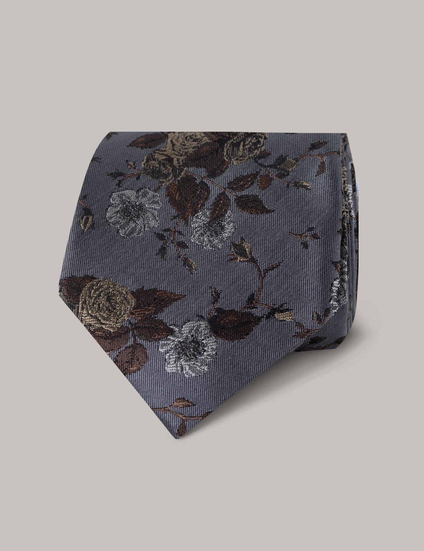 Men's Grey Floral Tie - 100% Silk | Hawes & Curtis