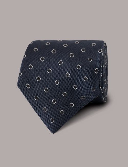 Mid Blue Floral Geo Tie - 100% Silk