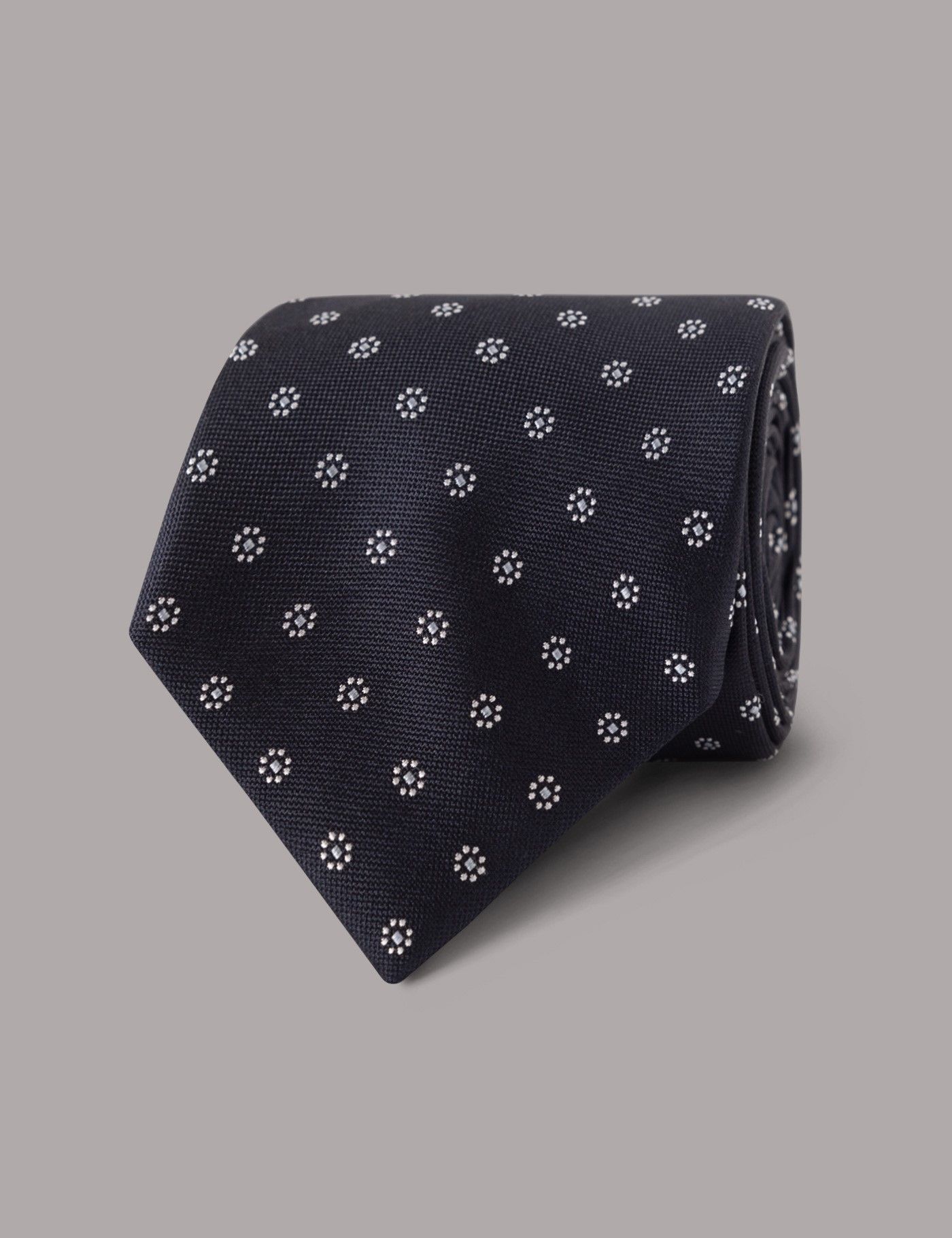 Navy & Light Blue Floral Geo Tie - 100% Silk
