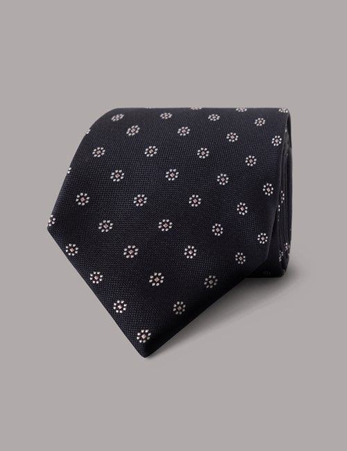 Navy & Pink Floral Geo Tie - 100% Silk