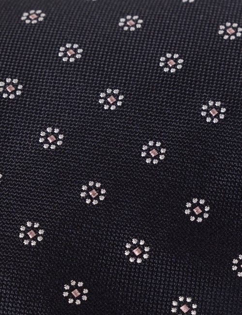 Navy & Pink Floral Geo Tie - 100% Silk-preview