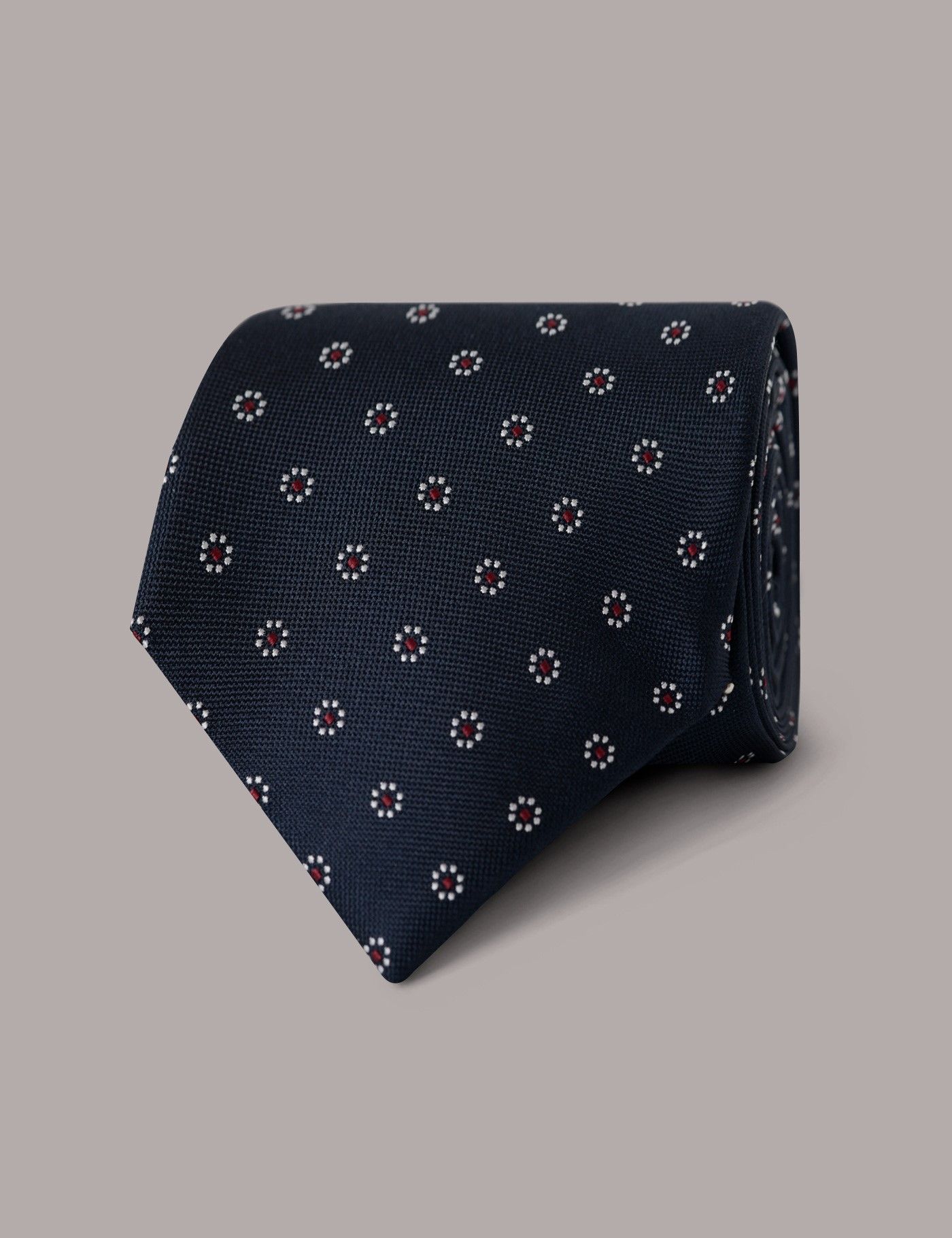 Navy & Red Floral Geo Tie - 100% Silk