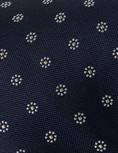 Navy & Yellow Floral Geo Tie - 100% Silk-preview1