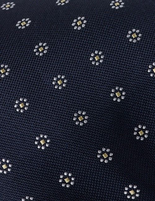 Navy & Yellow Floral Geo Tie - 100% Silk-preview