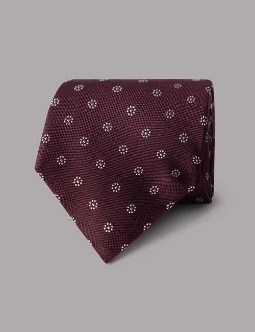 Burgundy & Pink Floral Geo Tie - 100% Silk