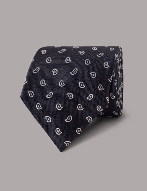 Navy & Light Blue Micro Paisley Tie - 100% Silk