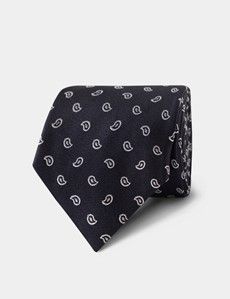 Navy & Light Blue Micro Paisley Tie - 100% Silk