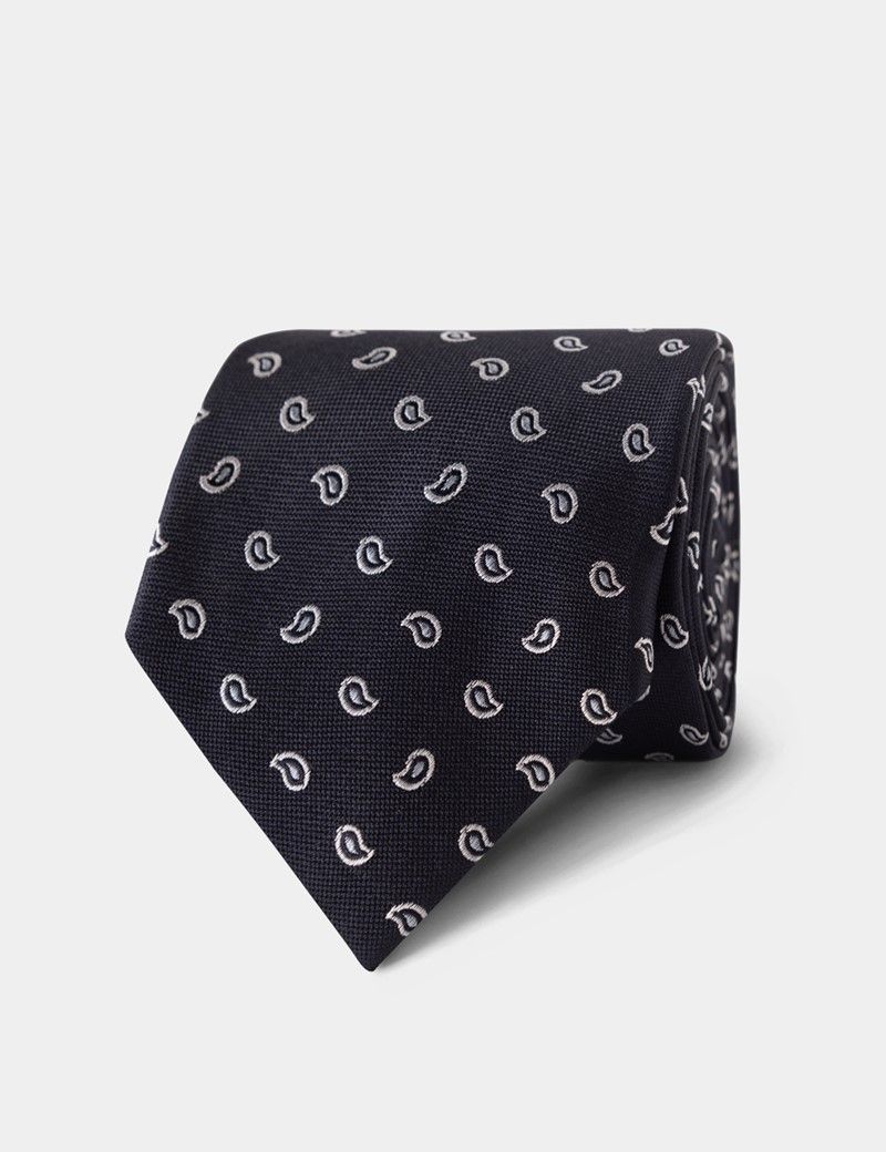 Navy & Light Blue Micro Paisley Tie - 100% Silk