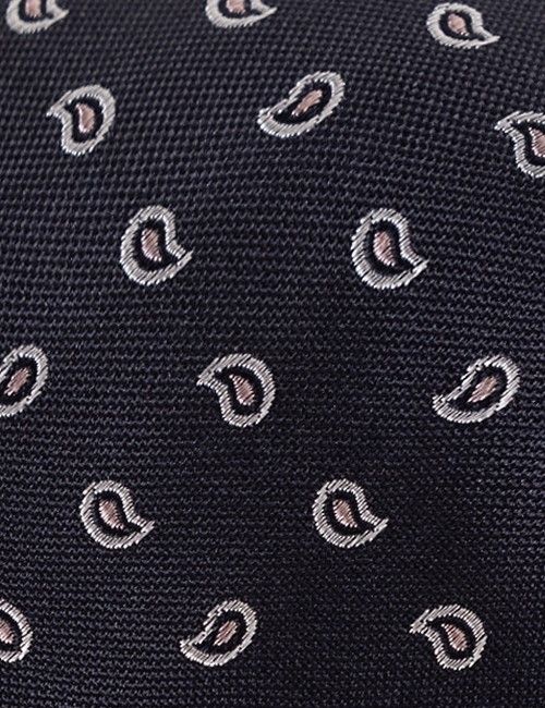 Navy & Pink Micro Paisley Tie - 100% Silk-preview