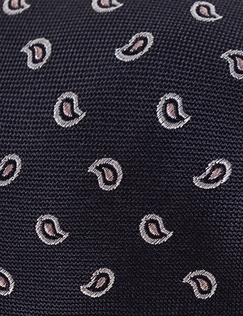 Navy & Pink Micro Paisley Tie - 100% Silk-preview