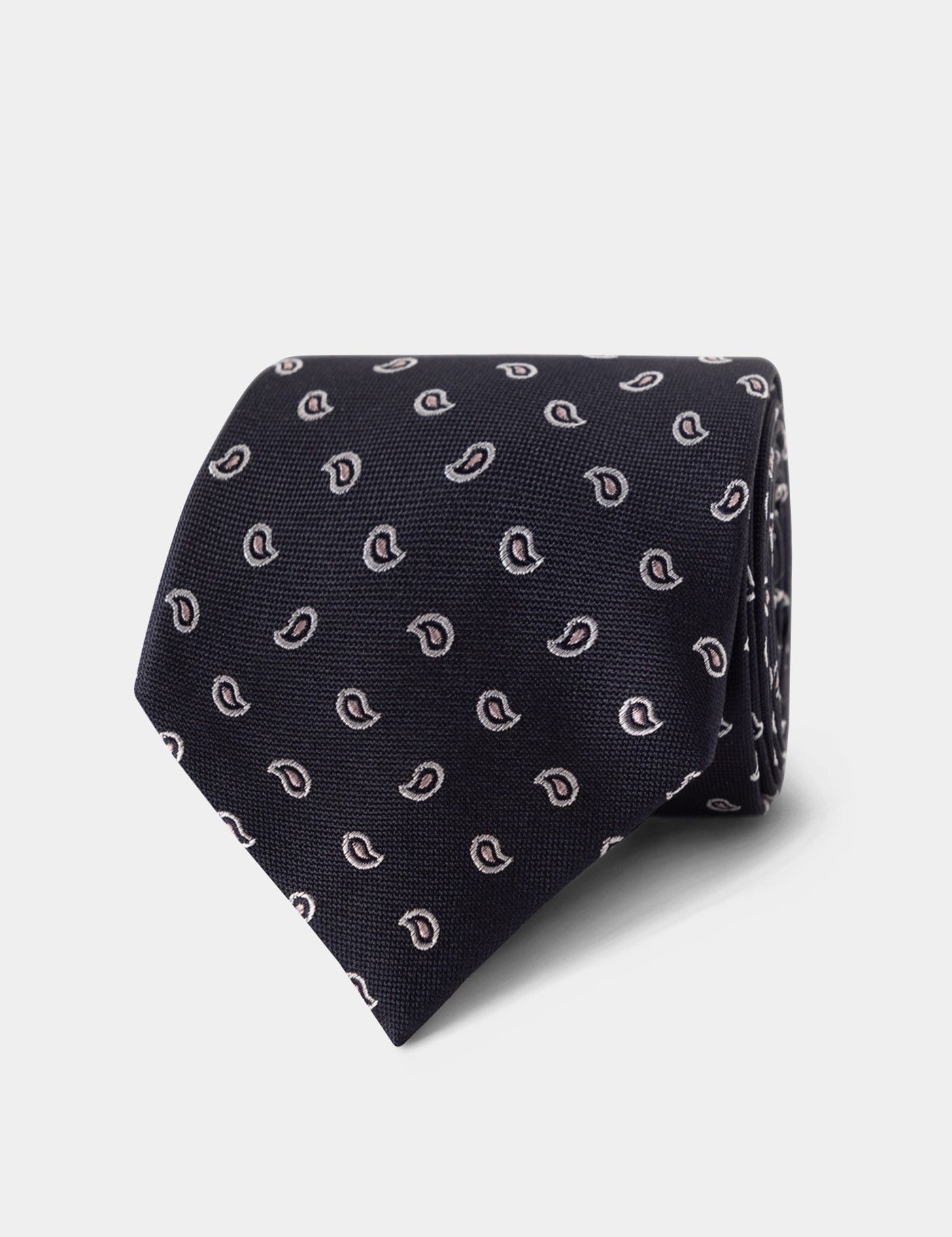 Navy & Pink Micro Paisley Tie - 100% Silk