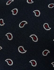 Navy & Red Micro Paisley Tie - 100% Silk-preview1