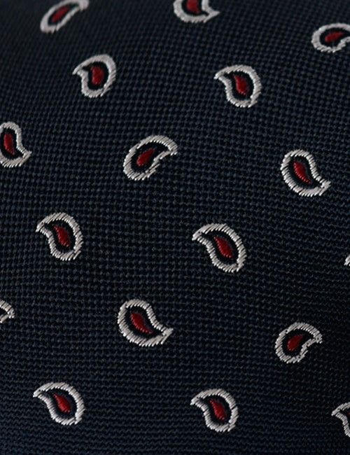Navy & Red Micro Paisley Tie - 100% Silk-preview