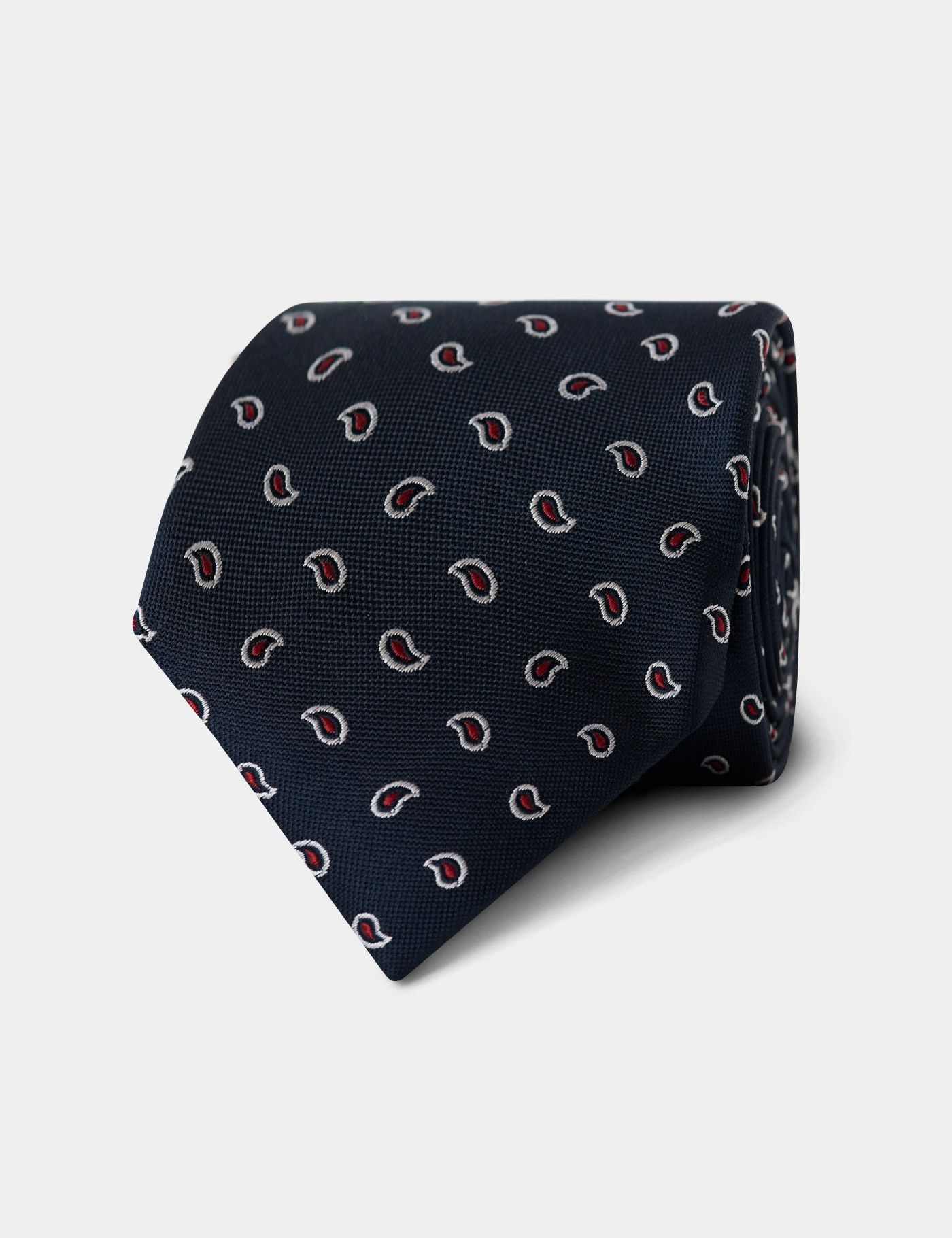 Navy & Red Micro Paisley Tie - 100% Silk