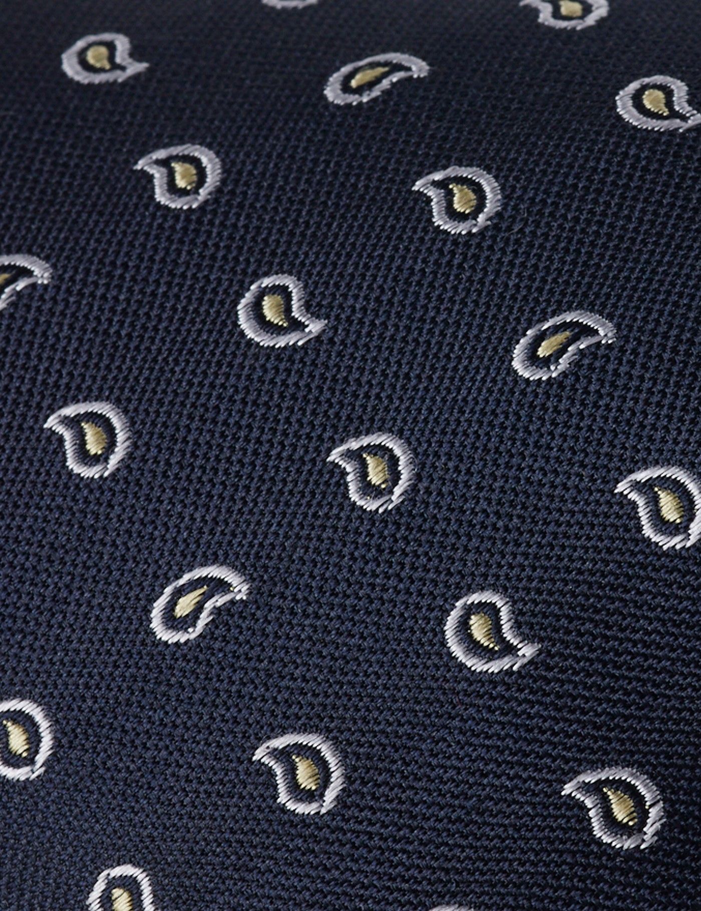 Navy & Yellow Micro Paisley Tie - 100% Silk-preview