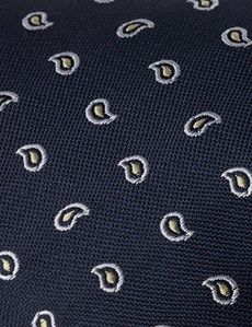 Navy & Yellow Micro Paisley Tie - 100% Silk-preview1