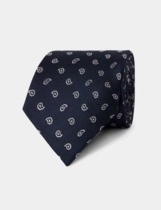 Navy & Yellow Micro Paisley Tie - 100% Silk