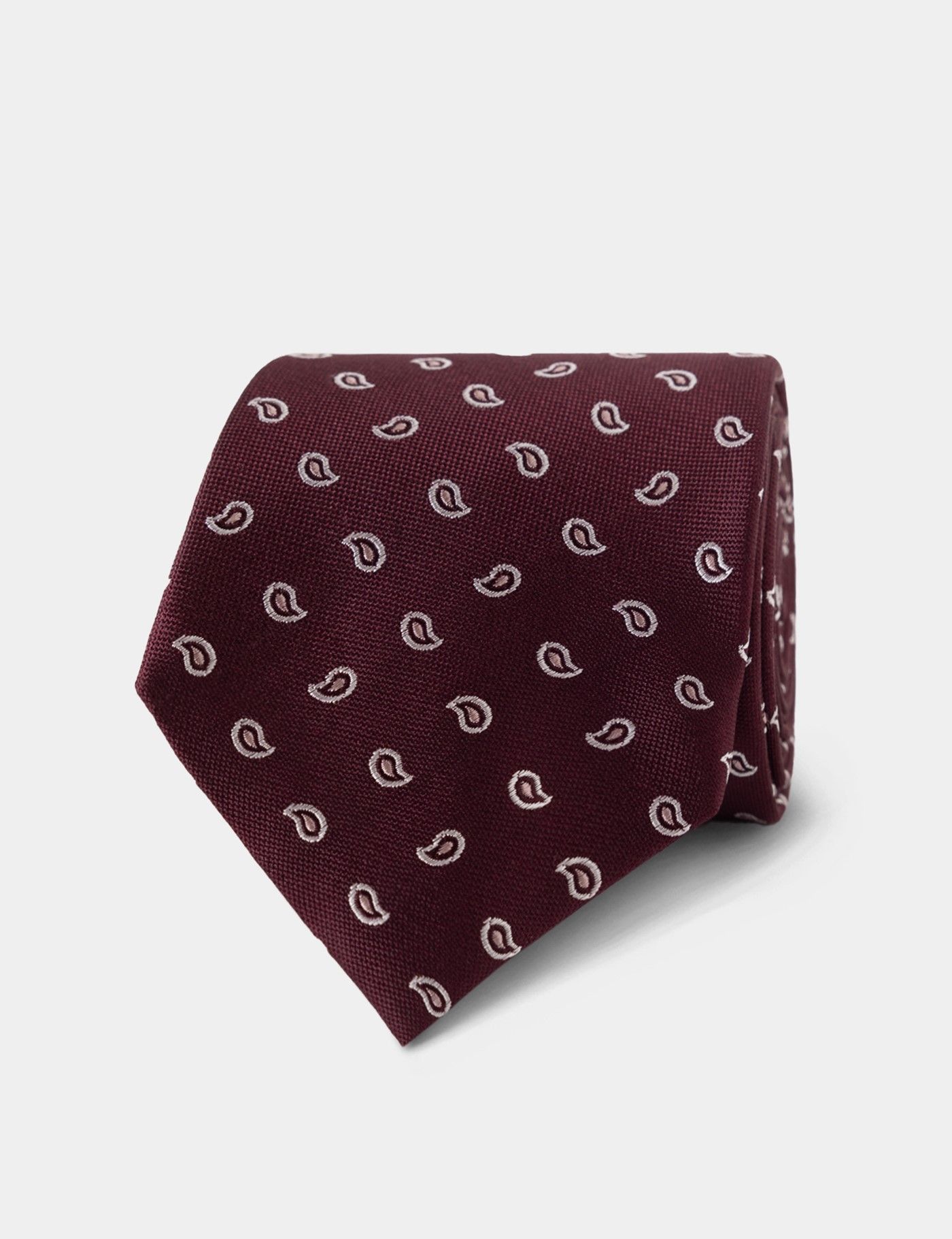 Men's Burgundy & Pink Micro Paisley Tie - 100% Silk | Hawes