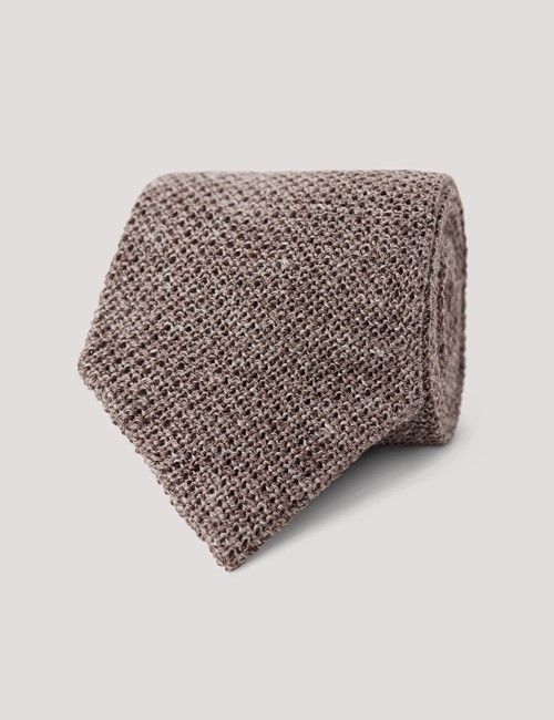 Taupe Knit Tie - 100% Linen