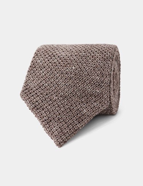 Taupe Knit Tie - 100% Linen